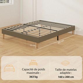 Estrutura de cama de 160 x 200 cm com base de ripas de madeira (COLCHÃO NÃO INCLUIDO), cama de casal estofada em veludo canelado, cinzenta