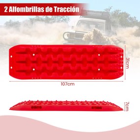 Placas de tração off-road todo o terreno de tração 2 peças para extração e recuperação de veículos de neve Lama 107 x 31 x 7 cm Vermelho