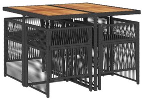 5 pcs conjunto de jantar p/ jardim c/ almofadões vime PE preto