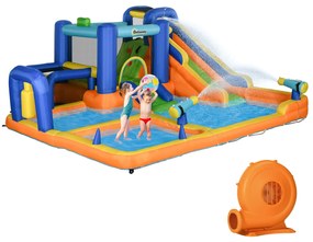 Outsunny Castelo Insuflável Infantil 7 em 1 com Escorrega Piscina Insuflador e Bolsa de Transporte 430x420x200 cm Multicolorido