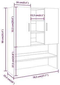 Armário máquina de lavar 70,5x25,5x90 cm sonoma cinzento