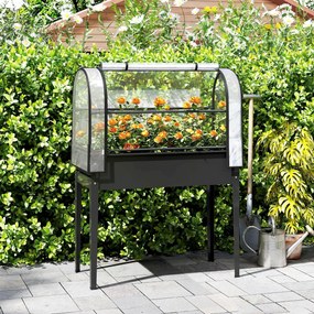 Floreira elevada em metal com orifício de drenagem, 100 x 49 x 136 cm, preto
