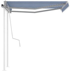 Toldo retrátil manual com postes 3x2,5 m azul e branco