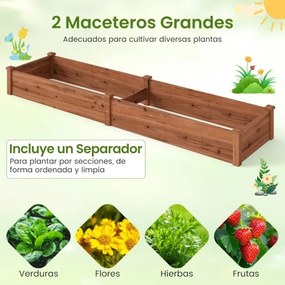 Floreira de madeira 240 x 60 x 25 cm para legumes, flores, ervas e frutas para quintal, jardim, relvado  Café