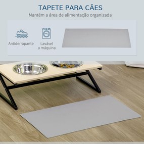 Comedouro Elevado para Cães Alimentador para Cães com 2 Tigelas de Aço Inoxidável 1100ml com Tapete Antiderrapante Comedouro Lento para Animais Médios