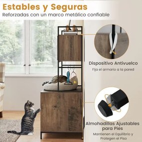 Móvel para caixa areia de gatos 78 x 51 x 137 cm com prateleiras (CAIXA AREIA E ALMOFADA NÃO INCLUIDOS), ganchos e prancheta para arranhar Castanho.