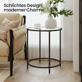 Mesa lateral redonda pequena, vidro temperado e estrutura metálica 50 x 55 cm (Ø x A) preta