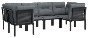 6 pcs conjunto lounge de jardim vime PE preto e cinzento