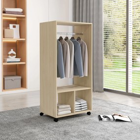 Guarda roupa de Madeira Móvel Armário Roupeiro Aberto com Barra para Pendurar e Prateleiras Organizadoras 60x40x128 cm Madeira