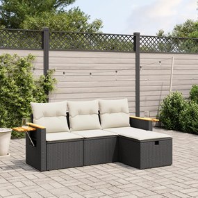 4 pcs conjunto de sofás para jardim c/ almofadões vime PE preto
