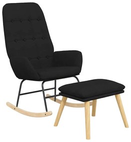 Cadeira de baloiço com apoio de pés tecido preto