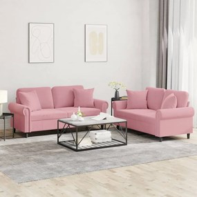 vidaXL 2 pcs conjunto de sofás com almofadas veludo rosa