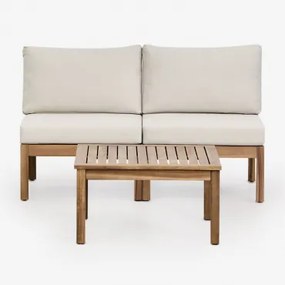 Conjunto De Sala Com Sofá Modular De 2 Peças E Mesa De Centro Em Madeira De Acácia Branson Branco Gardênia - Castanho Acácia - Sklum