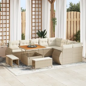 Conjunto de Sofá de Jardim vidaXL 12 Peças com Almofadas Bege Vime PE Acácia