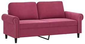 3 pcs conjunto de sofás com almofadas veludo vermelho-tinto