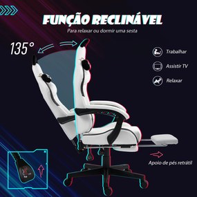 Cadeira Gaming com Orelhas Cadeira Gamer Reclinável com Altura Ajustável e Suporte Lombar 65x62x116-124 cm Branco