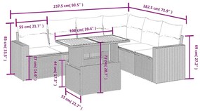 7 pcs conjunto de sofás p/ jardim c/ almofadões vime PE preto