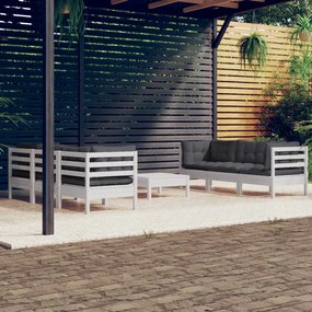 vidaXL 7 pcs conj. lounge de jardim com almofadões antracite pinho