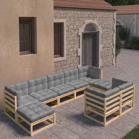 9 pcs conjunto lounge de jardim c/ almofadões pinho maciço