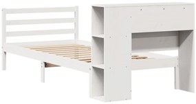 Cama com estante sem colchão 100x200 cm pinho maciço branco
