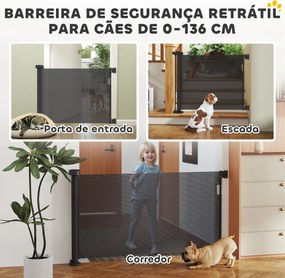 PawHut Barreira de Segurança para Cães Retrátil 0-136 cm Barreira para