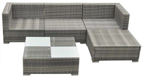 5 pcs conjunto lounge de jardim c/ almofadões vime PE cinzento