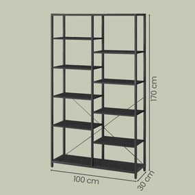 Estante com 5 prateleiras sala, escritório, montagem fácil 30 x 100 x 170 cm preto