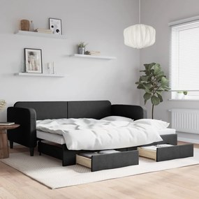 vidaXL Sofá-cama com gavetão e gavetas 90x200 cm tecido preto