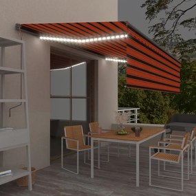 Toldo automático c/ estore/LED/sensor vento laranja e castanho