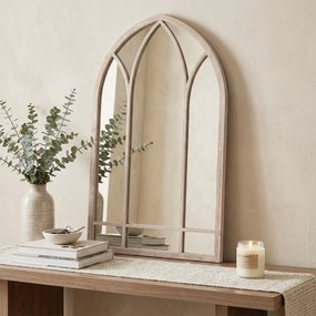 Espelho Painel 83x48cm Janela Estilo Fazenda Arqueado Parede Moldura Metálica Anti-explosão Cinza rústico