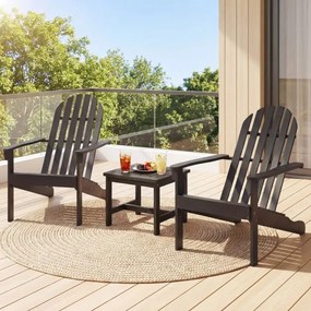 Conjunto de 2 Cadeiras Adirondack (MESA NÃO INCLUIDA), 93 x 66 x 86 cm, Madeira Maciça de Acácia, Preto