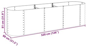 Canteiro elevado de jardim aço galvanizado 320x80x81cm cinzento