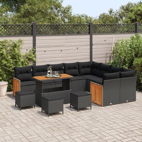 Conjunto de Sofá de Jardim vidaXL de 13 Peças com Almofadas Preto Ratt