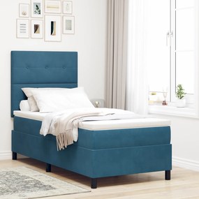 Cama Box Spring vidaXL com Colchão Azul Escuro 90x200 cm em Veludo