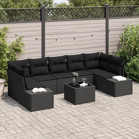 vidaXL Conjunto de Sofá de 8 Peças com Almofadas Preto Rattan