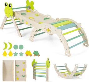 Conjunto triangular 7 em 1 de escalada para crianças pequenas com rampa, escada e arco Conjunto Montessori em madeira Verde