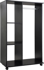 Guarda roupa de Madeira Móvel Armário Roupeiro Aberto com Barra para Pendurar e 3 Prateleiras Organizadoras 80x40x128 cm Preto