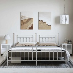 Estrutura de cama com cabeceira e pés 193x203 cm metal branco