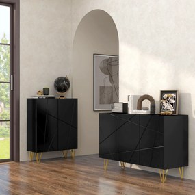 Aparador para Sala Aparador de Entrada com 3 Portas e Prateleiras Ajustáveis para Cozinha Sala 120x40x75 cm Preto
