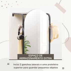 Móvel Cabide de Entrada com Espelho e Sapateiro Móvel Cabide de Entrada Moderno com Trilho para Pendurar 2 Ganchos para Corredor 44x40x176cm Preto