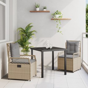 vidaXL Conjunto de Jantar de Jardim de 3 Peças Bege Vime PE