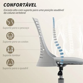 Cadeira de Escritório sem Braços Cadeira de Secretária Giratória em Malha com Encosto Vazado Ajustável 43x42x74-86 cm Cinza