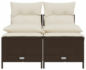 4 pcs conjunto sofás de jardim c/ almofadões vime PE castanho