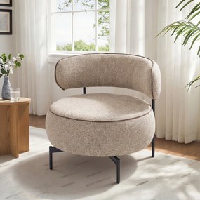 Poltrona de Sala com Assento Rotativo Revestida em Tecido Linho Assento Amplo Acolchoado Espesso Pés de Metal Bege