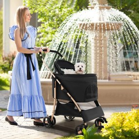 Carrinho de passeio dobrável para animais de estimação toldo ajustável e cesto de arrumação 88 x 48 x 98 cm