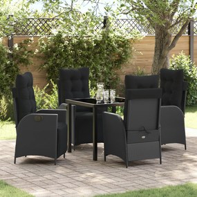 Conjunto de Jantar de Jardim 5 Peças Preto Vime Poly