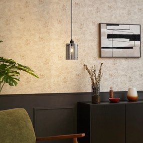 Candeeiro suspenso de design preto com vidro fumado - Domo