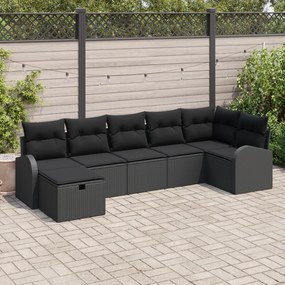 Conjunto de Sofás de Jardim 7 Peças com Almofadas Preto Rattan