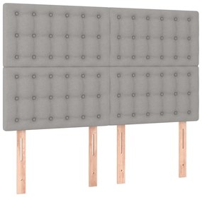 Cama box spring c/ colchão e LED 140x190 cm tecido cinza-claro