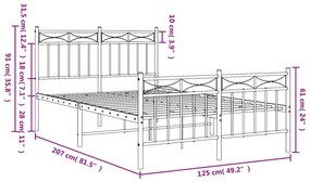 Estrutura de cama com cabeceira e pés 120x200 cm metal branco